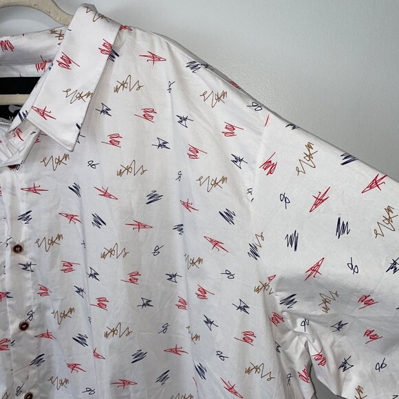 Winston Men's 5XL White Short Sleeve Button-Down Manuel Shirt Scribble Print - Picture 2 of 7